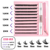 DIY Lash Clusters Set - Natural 5-16mm Individual Lashes with Bond & Seal for Effortless Extensions - Diy-120D-Mix