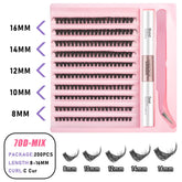 DIY Lash Clusters Set - Natural 5-16mm Individual Lashes with Bond & Seal for Effortless Extensions - Diy-70D-Mix