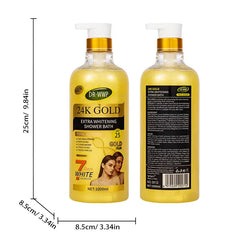 Luxurious 1000ml 24K Gold Turmeric Papaya Shower Scrub Gel - Herbal Whitening, Deep Cleaning & Long-Lasting Fragrance! - 24K Gold / Whitening / 1000Ml