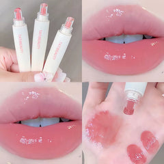 Long-lasting Nude Pink Jelly Lip Gloss - Hydrating High Shine Lip Tint for Flawless Korean Beauty Look - 01