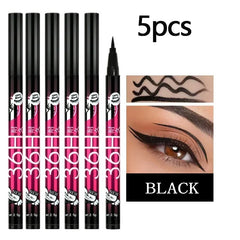 Ultra-Black Waterproof Tattoo Eyeliner Pen - Long-Lasting, Quick-Drying Eye Makeup for Bold Styles - 5Pcs