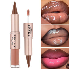 Ultimate 2-in-1 Nude Brown Pink Lip Gloss & Lipliner Set - Waterproof Matte Lip Makeup for a Sexy Contour Finish - 04