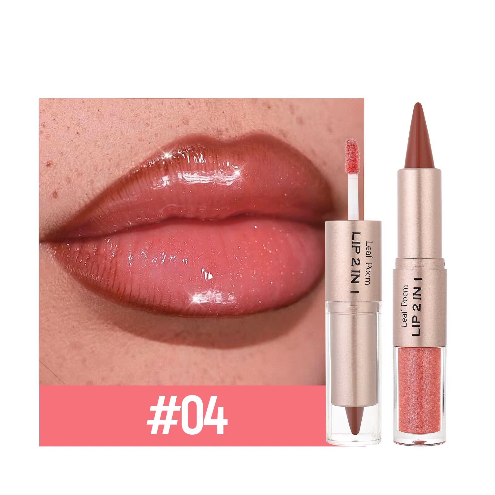 Ultimate 2-in-1 Nude Brown Pink Lip Gloss & Lipliner Set - Waterproof Matte Lip Makeup for a Sexy Contour Finish - 03