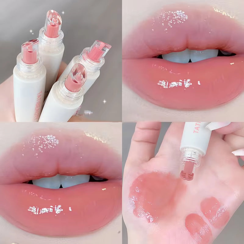 Long-lasting Nude Pink Jelly Lip Gloss - Hydrating High Shine Lip Tint for Flawless Korean Beauty Look - 01