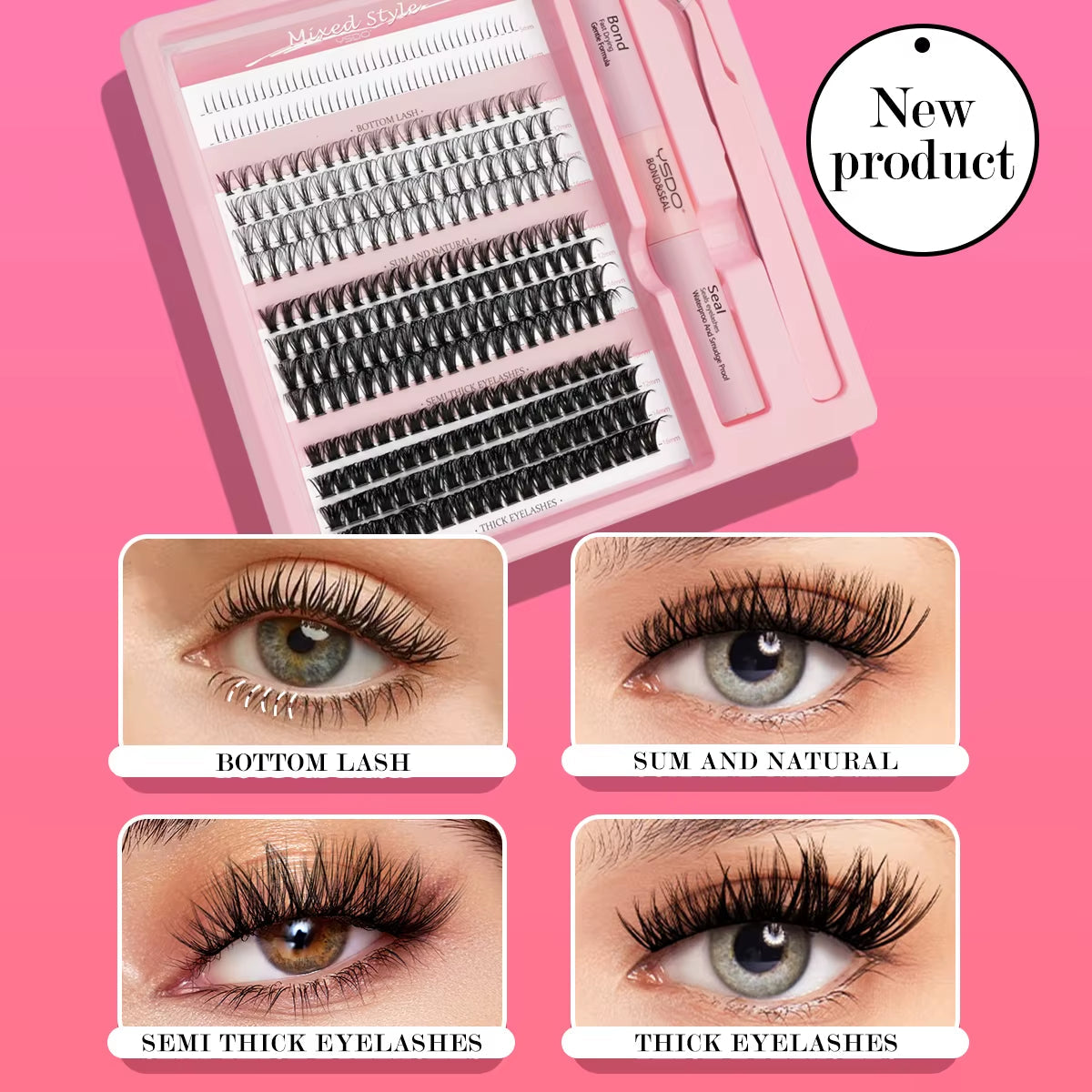 DIY Lash Clusters Set - Natural 5-16mm Individual Lashes with Bond & Seal for Effortless Extensions - Bond And Seal