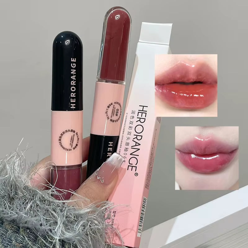 HERORANGE Double Head Waterproof Lip Gloss - Long-lasting Matte Velvet Liquid Lipstick in Sexy Red - 06