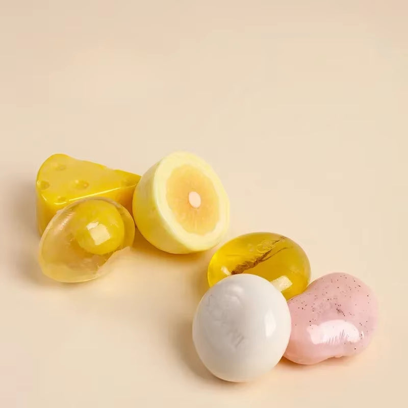 Delightful Handmade Exfoliating Soap - Yellow Cheese Silk with Light Fragrance & Heart Egg Pattern for Face & Body - Egg