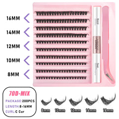 DIY Lash Clusters Set - Natural 5-16mm Individual Lashes with Bond & Seal for Effortless Extensions - Diy-70D-Mix