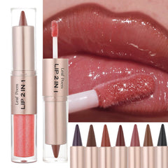 Ultimate 2-in-1 Nude Brown Pink Lip Gloss & Lipliner Set - Waterproof Matte Lip Makeup for a Sexy Contour Finish - 02