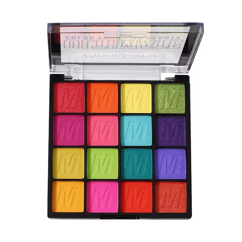 Vibrant 16-Color Pearlescent Eyeshadow Palette - Matte & Shimmer for Lasting Beauty - Eye Shadow Brush