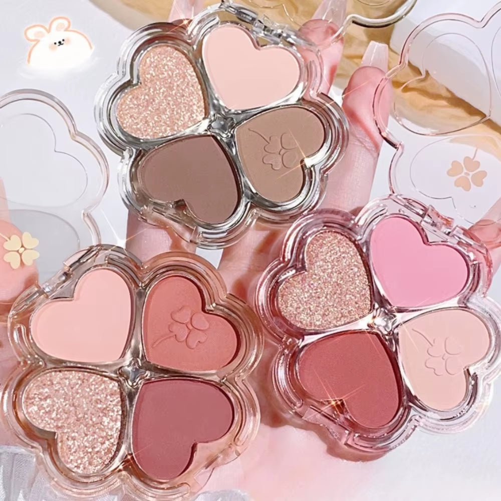Lucky Clover Eyeshadow Palette Daily Fine Glitter Pearlescent Matte Pure Lust Four-Color Eyeshadow Palette Earth Color Pink Grey