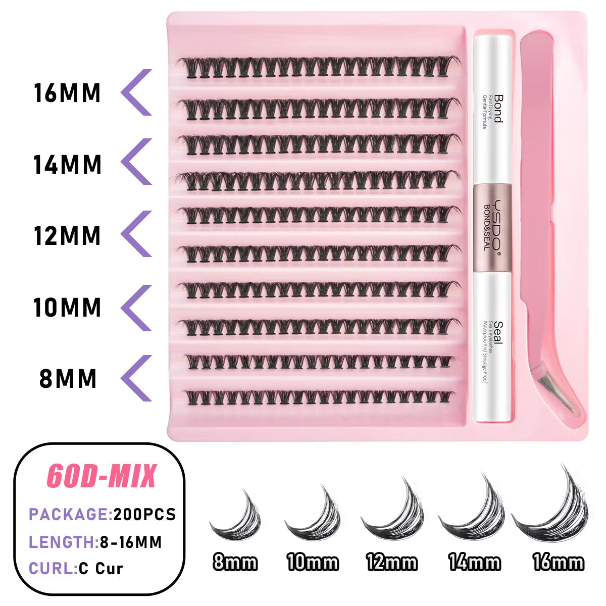 DIY Lash Clusters Set - Natural 5-16mm Individual Lashes with Bond & Seal for Effortless Extensions - Bond And Seal