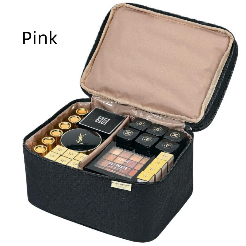 Portable Fashion Double Layer Cosmetics Bag - Black