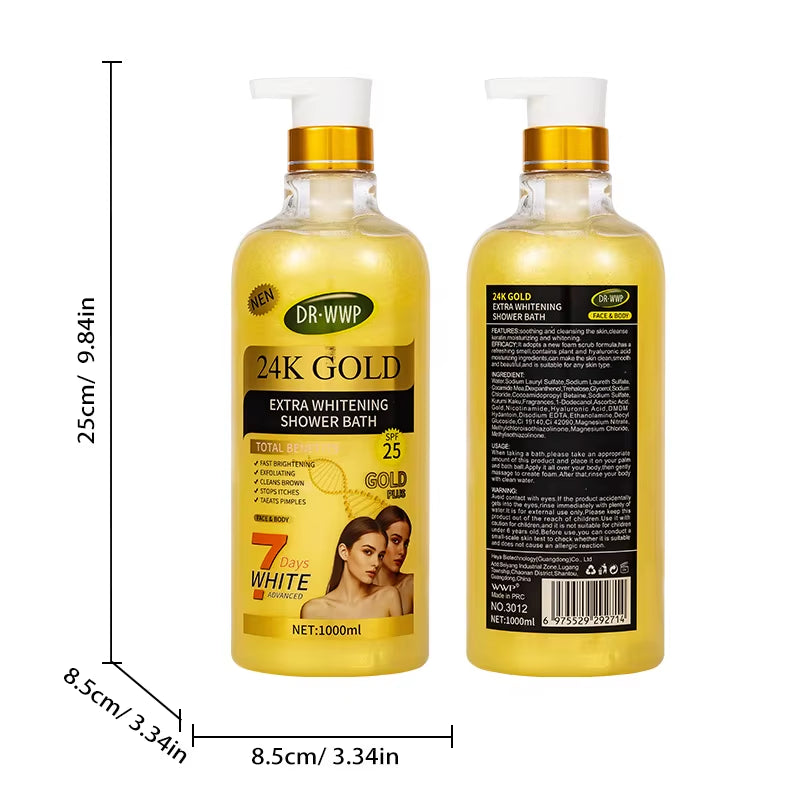 Luxurious 1000ml 24K Gold Turmeric Papaya Shower Scrub Gel - Herbal Whitening, Deep Cleaning & Long-Lasting Fragrance! - Alpha / Whitening / 1000Ml