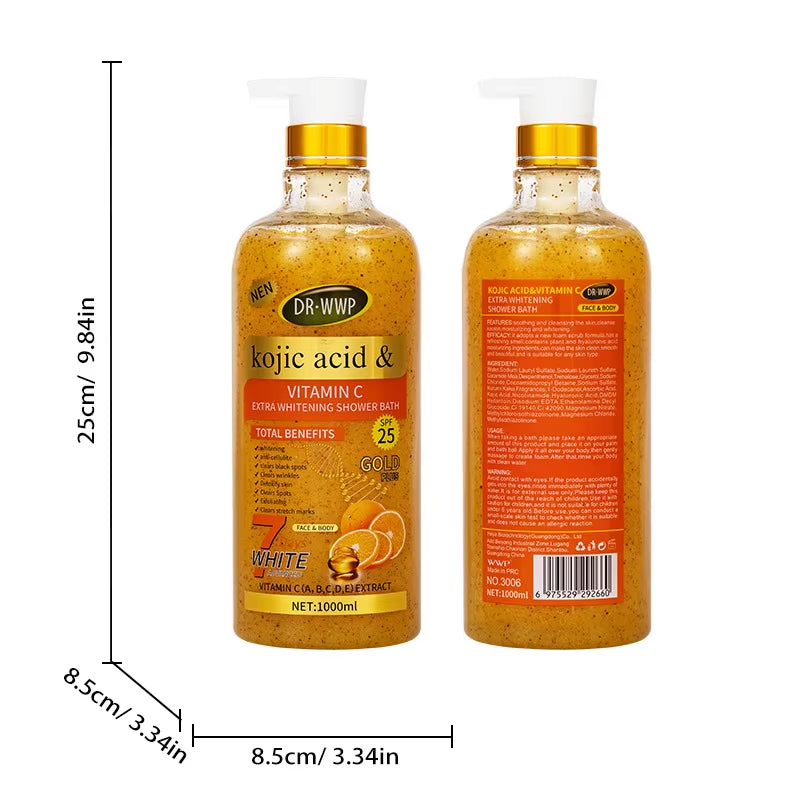 Luxurious 1000ml 24K Gold Turmeric Papaya Shower Scrub Gel - Herbal Whitening, Deep Cleaning & Long-Lasting Fragrance! - Carrot / Moisturizing / 1000Ml