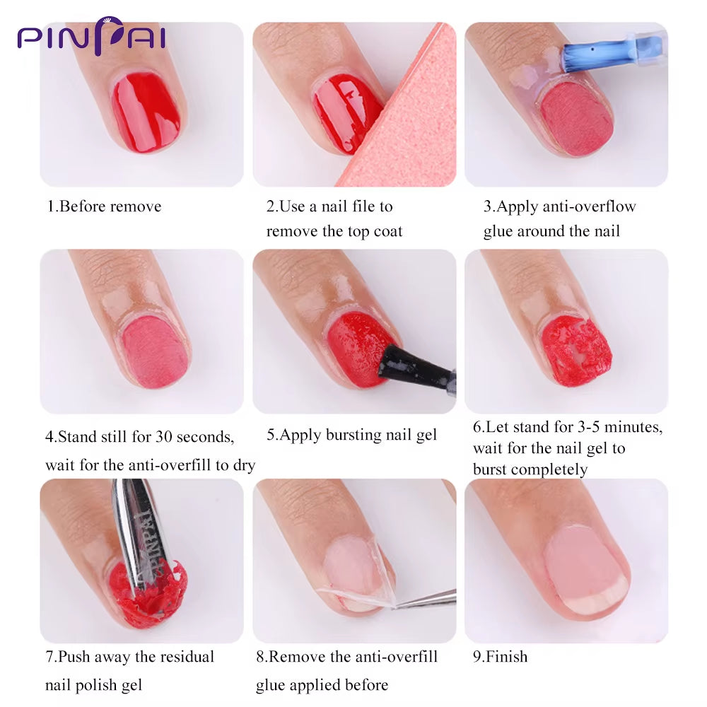 Pinpai Burst Magic Remove UV Nail Gel Polish Magic Remover Soak off Nail Art Primer Acrylic Clean Degreaser for Nail Lacquer