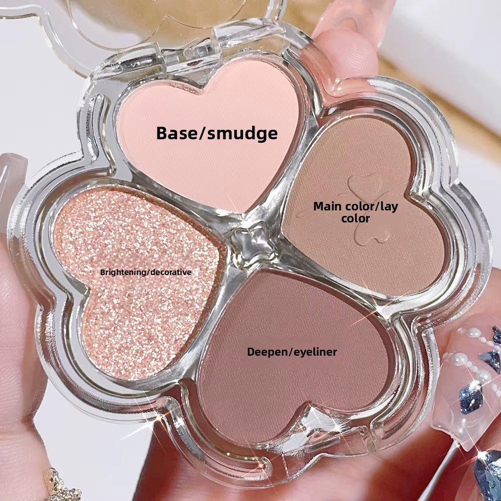 Lucky Clover Eyeshadow Palette Daily Fine Glitter Pearlescent Matte Pure Lust Four-Color Eyeshadow Palette Earth Color Pink Grey