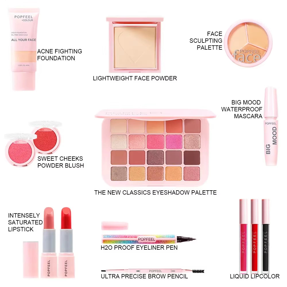 Ultimate Popfeel Makeup Kit: All-In-One Eyebrow, Eyeshadow, Eyeliner & Lip Gloss - Perfect Valentine's Day Gift for Her! - Popfeel -Feel001