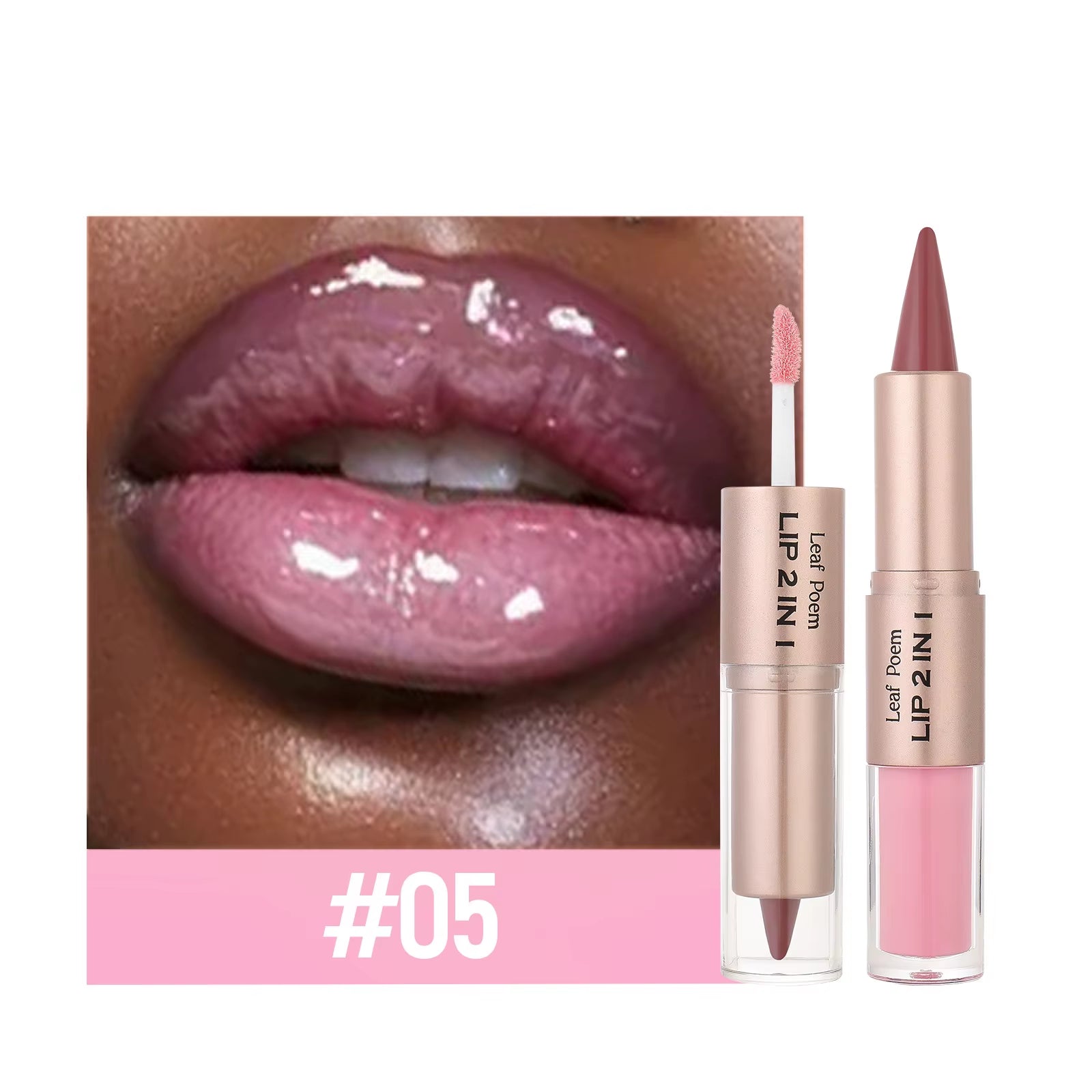 Ultimate 2-in-1 Nude Brown Pink Lip Gloss & Lipliner Set - Waterproof Matte Lip Makeup for a Sexy Contour Finish - 04