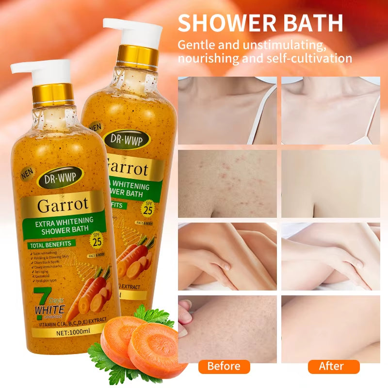 Luxurious 1000ml 24K Gold Turmeric Papaya Shower Scrub Gel - Herbal Whitening, Deep Cleaning & Long-Lasting Fragrance! - Carrot / Moisturizing / 1000Ml