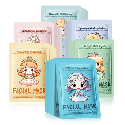 10Pcs SADOER Hyaluronic Acid Collagen Face Mask Facial Skincare Moisturizing Hydrating Facial Masks Korean Skin Care Cosmetics