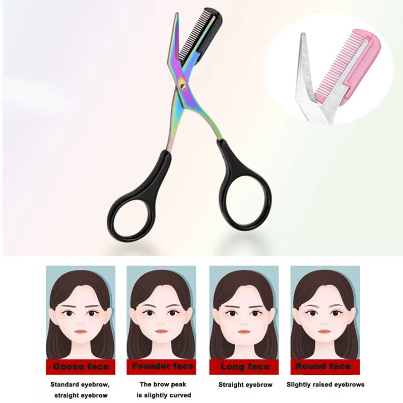 Eyebrow Trimmer Scissor with Comb Facial Eyelash Hair Removal Grooming Shaping Eyebrow Shaver Cosmetic Makeup Accessories Eyebr