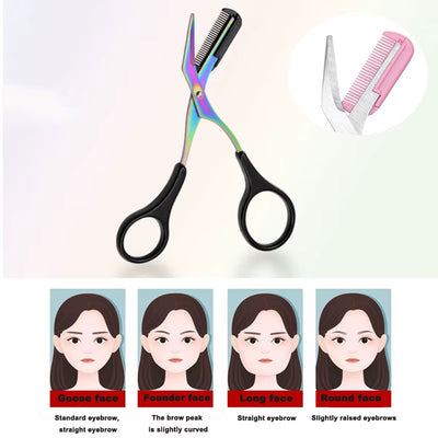 Eyebrow Trimmer Scissor with Comb Facial Eyelash Hair Removal Grooming Shaping Eyebrow Shaver Cosmetic Makeup Accessories Eyebr