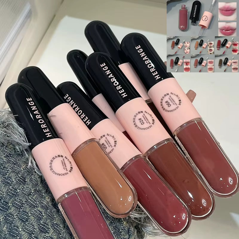 HERORANGE Double Head Waterproof Lip Gloss - Long-lasting Matte Velvet Liquid Lipstick in Sexy Red - 03