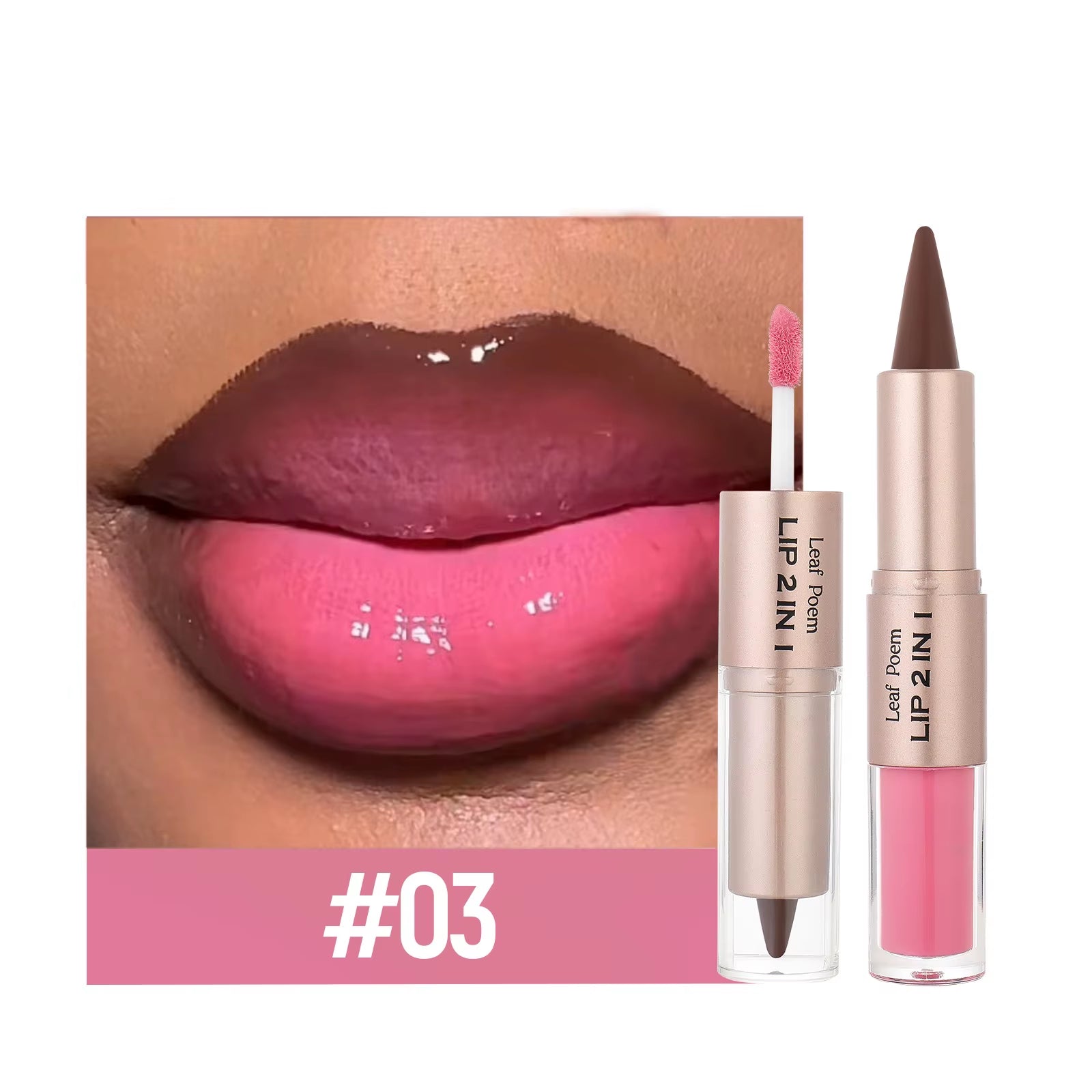 Ultimate 2-in-1 Nude Brown Pink Lip Gloss & Lipliner Set - Waterproof Matte Lip Makeup for a Sexy Contour Finish - 02