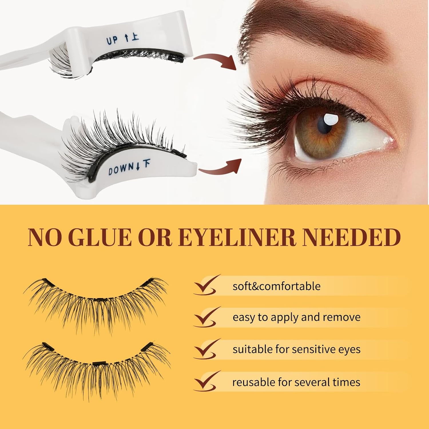 Magnetic Eyelashes with Applicator - Reusable Cat Eye Lashes for a Natural Look, No Glue Needed, Easy to Wear and Remove!