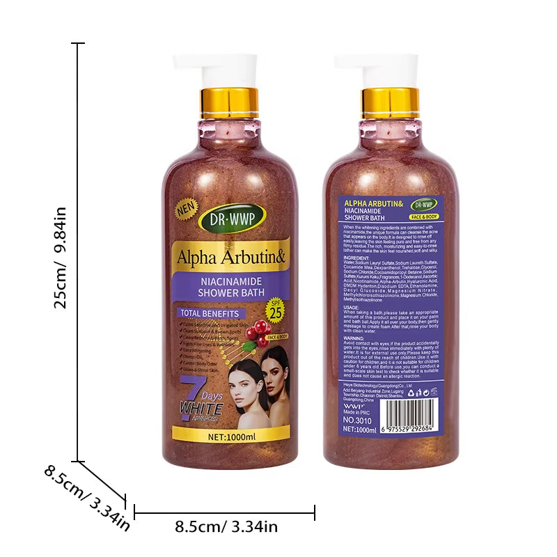 Luxurious 1000ml 24K Gold Turmeric Papaya Shower Scrub Gel - Herbal Whitening, Deep Cleaning & Long-Lasting Fragrance! - Alpha / Whitening / 1000Ml