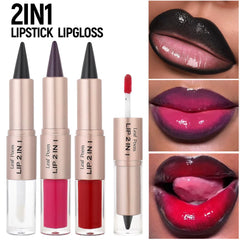 Ultimate 2-in-1 Nude Brown Pink Lip Gloss & Lipliner Set - Waterproof Matte Lip Makeup for a Sexy Contour Finish - 02