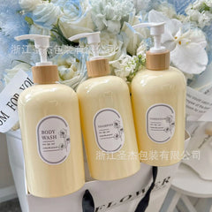 Mini Fresh Yellow Osmanthus Scented Bath & Shower Gel Shampoo Set for Hotels and Homestays - Dp500Ml Milk Yellow (Single); Alumina Silver Pump; Pet
