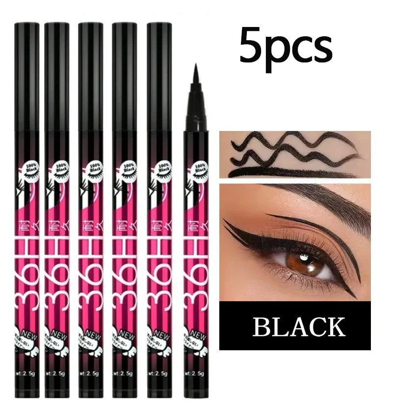 Ultra-Black Waterproof Tattoo Eyeliner Pen - Long-Lasting, Quick-Drying Eye Makeup for Bold Styles - 5Pcs
