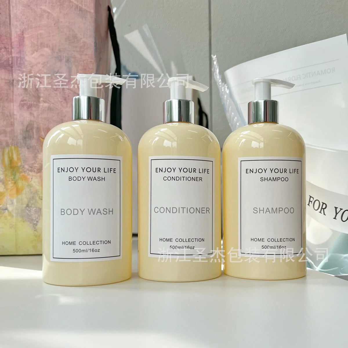 Mini Fresh Yellow Osmanthus Scented Bath & Shower Gel Shampoo Set for Hotels and Homestays - Dp500Ml Milk Yellow (Single); Alumina Silver Pump; Pet