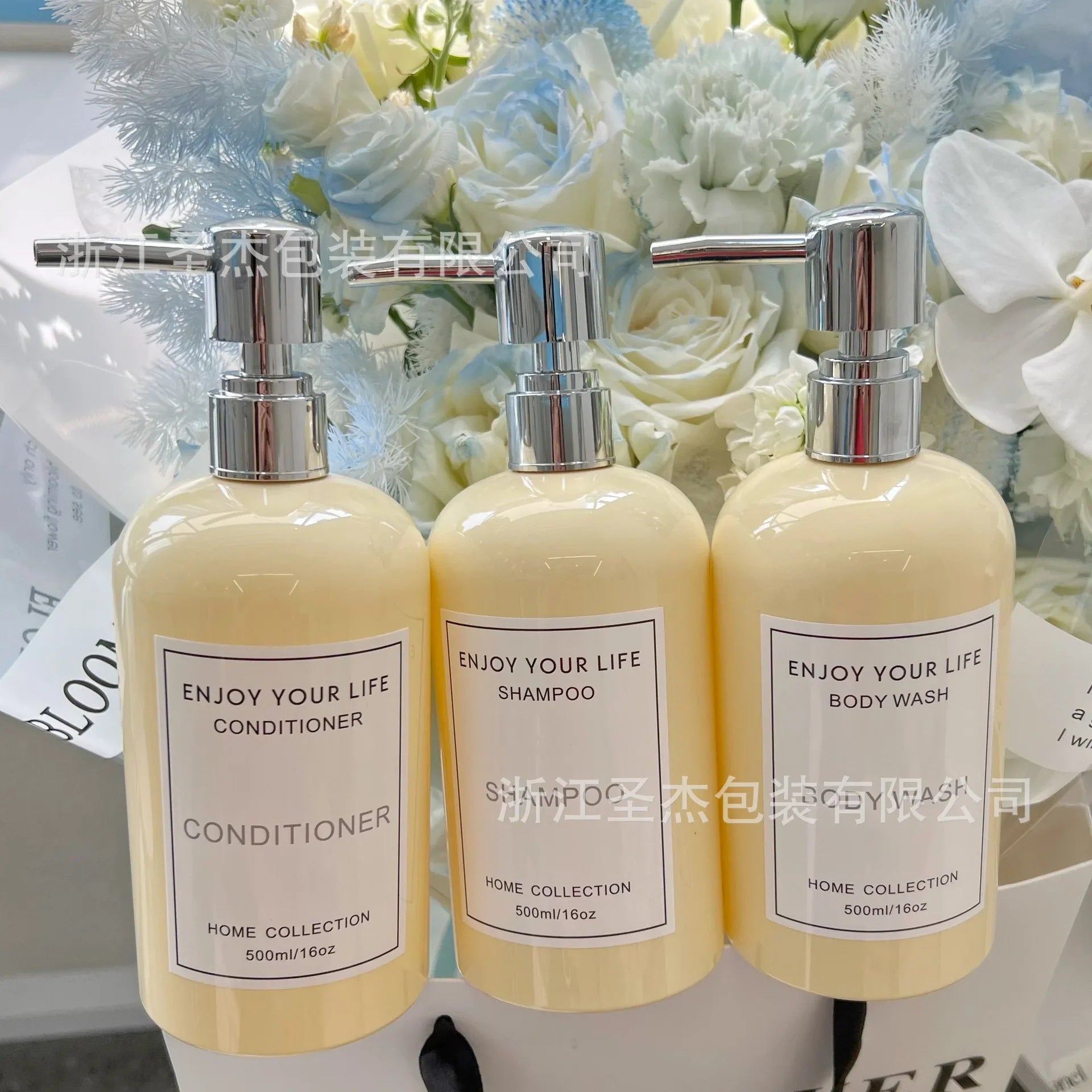 Mini Fresh Yellow Osmanthus Scented Bath & Shower Gel Shampoo Set for Hotels and Homestays - Dp500Ml Milk Yellow (Single); White Bamboo Pump; Pet