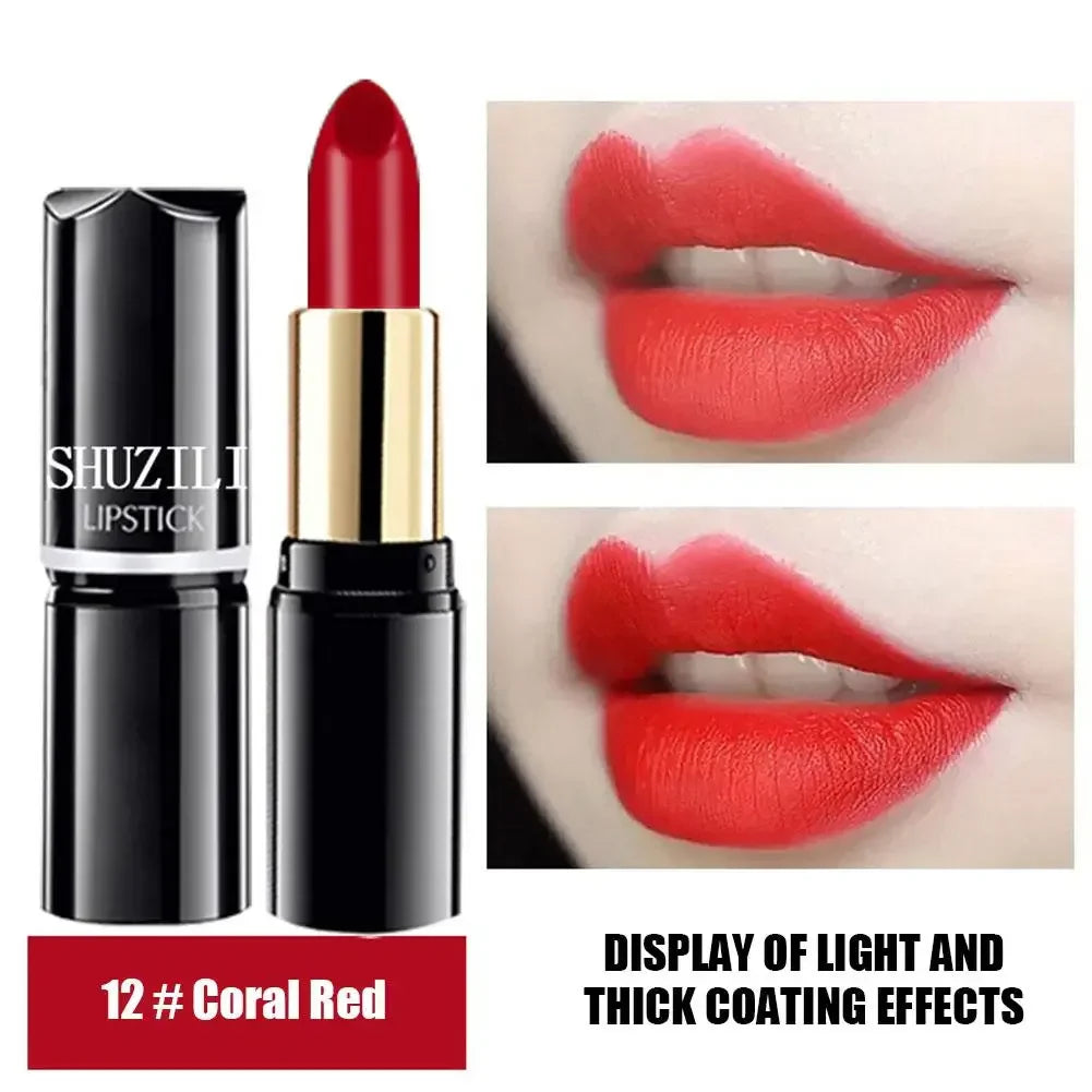 Long-Lasting Matte Lipstick - Original Tube, Smooth Texture, Moisturizing, Waterproof Formula - Coral Red