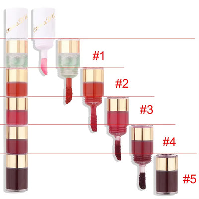 5 in 1 Matte Lipstick Velvet Sexy Red Lip Tint Long Lasting Non-Stick Cup Lip Gloss Set Lip Oil Female Makeup Women Cosmetic Kit