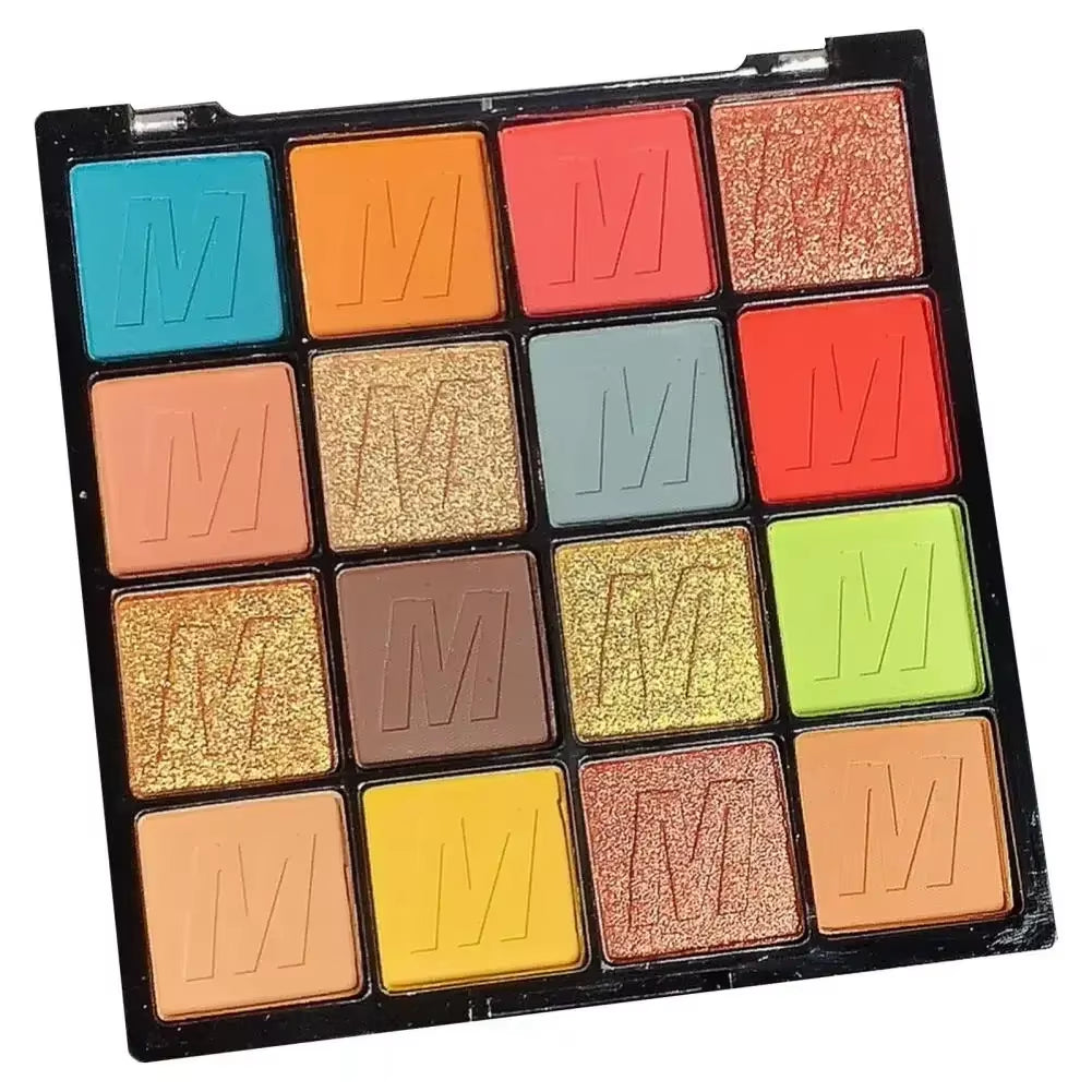 Vibrant 16-Color Pearlescent Eyeshadow Palette - Matte & Shimmer for Lasting Beauty - Eye Shadow Brush