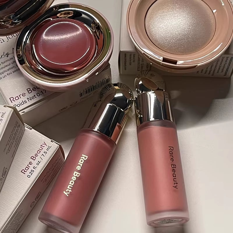 Rare Beauty Must-Have Makeup Set: Hydrating Hand Cream, Blusher, Liquid Lip Gloss, Highlighter, and Concealer - Smooth and Lightweight Essentials!