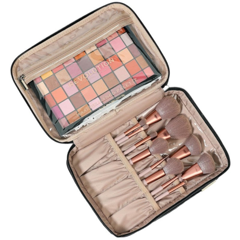 Portable Fashion Double Layer Cosmetics Bag - Pink