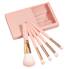 5 Pcs Makeup Brushes with Mirror Travel Set - Bean Pink 5 Pieces