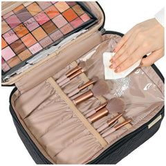 Portable Fashion Double Layer Cosmetics Bag - Pink