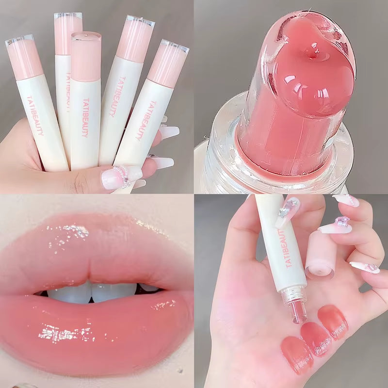 Long-lasting Nude Pink Jelly Lip Gloss - Hydrating High Shine Lip Tint for Flawless Korean Beauty Look - 01