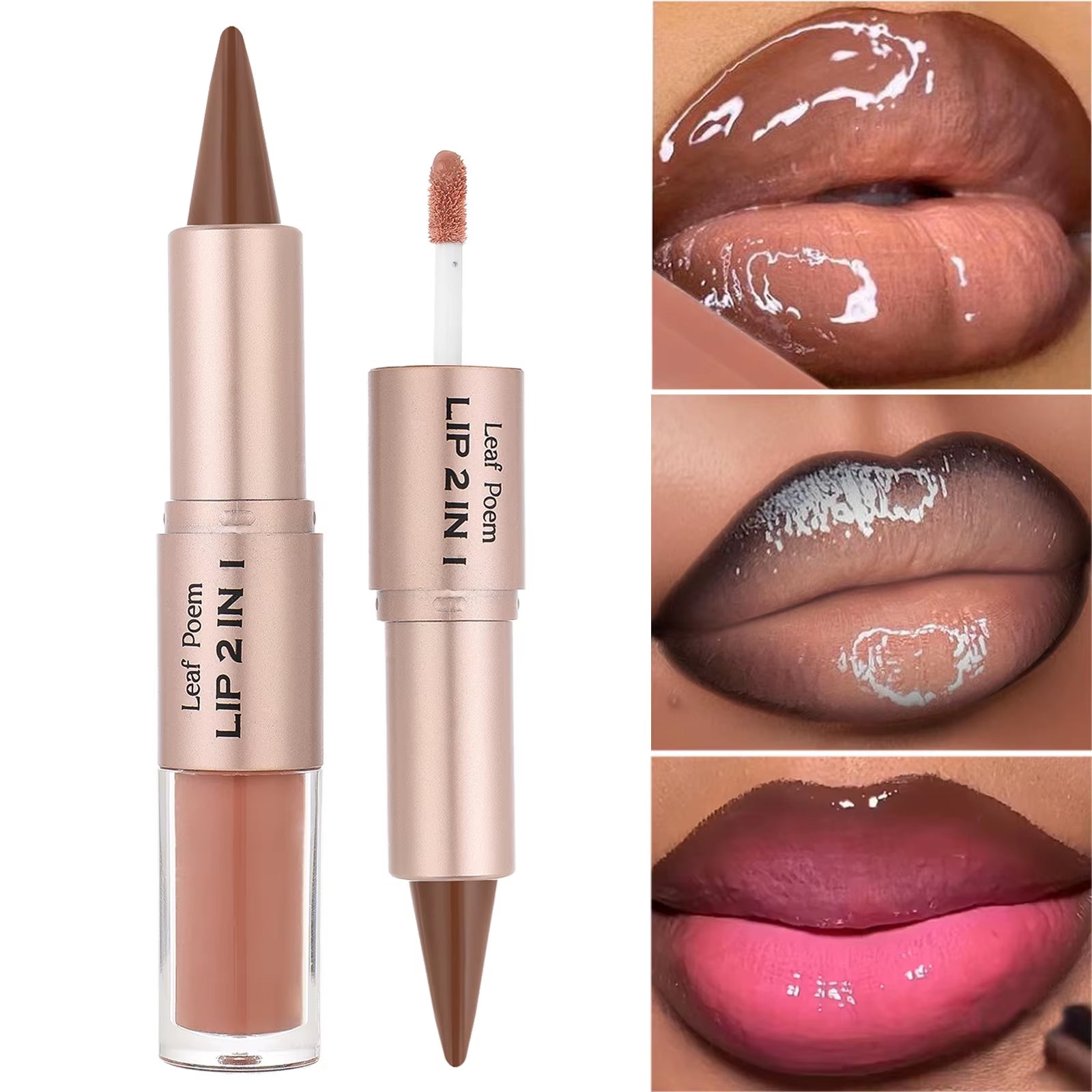 Ultimate 2-in-1 Nude Brown Pink Lip Gloss & Lipliner Set - Waterproof Matte Lip Makeup for a Sexy Contour Finish - 03