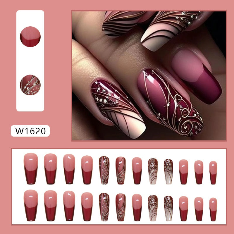 Line Pattern Fake Nails Wear Nail Removable Nail Sticker Patch
