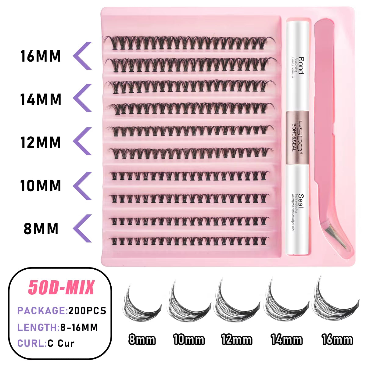DIY Lash Clusters Set - Natural 5-16mm Individual Lashes with Bond & Seal for Effortless Extensions - Bond And Seal
